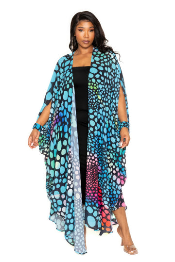 Curvy Collection Blue Dot Robe With Wrist Band
