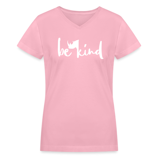 Rhino Be Kind V-Neck Tee - pink