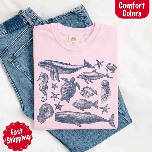 90s Sea Animals Comfort Colors Tee – Vintage Ocean Life Retro Shirt