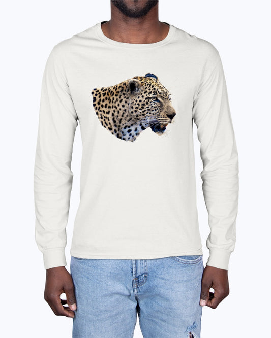 Leopard's Smile, Nature Lover's Cozy Apparel, cat lovers, wildlife fans, Moss Apparel, Unisex Long Sleeve T-Shirt